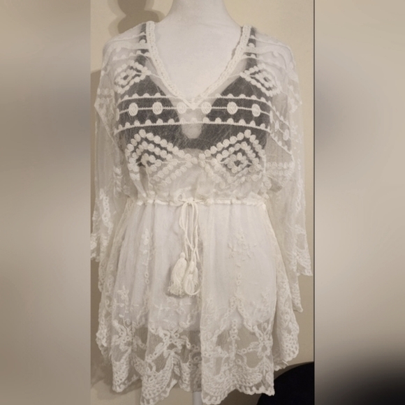 Boho Crochet Lace Cover Up Bikini Swimsuit Cover-up Beach Top - Picture 4 of 11